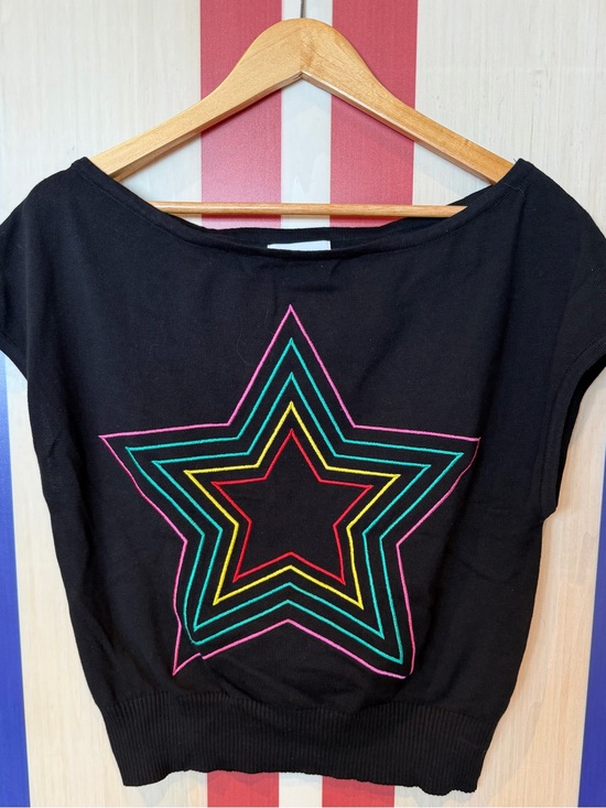 OXKnit Tops - Oxknit Retro Star Relaxed Black Cotton Knit Top